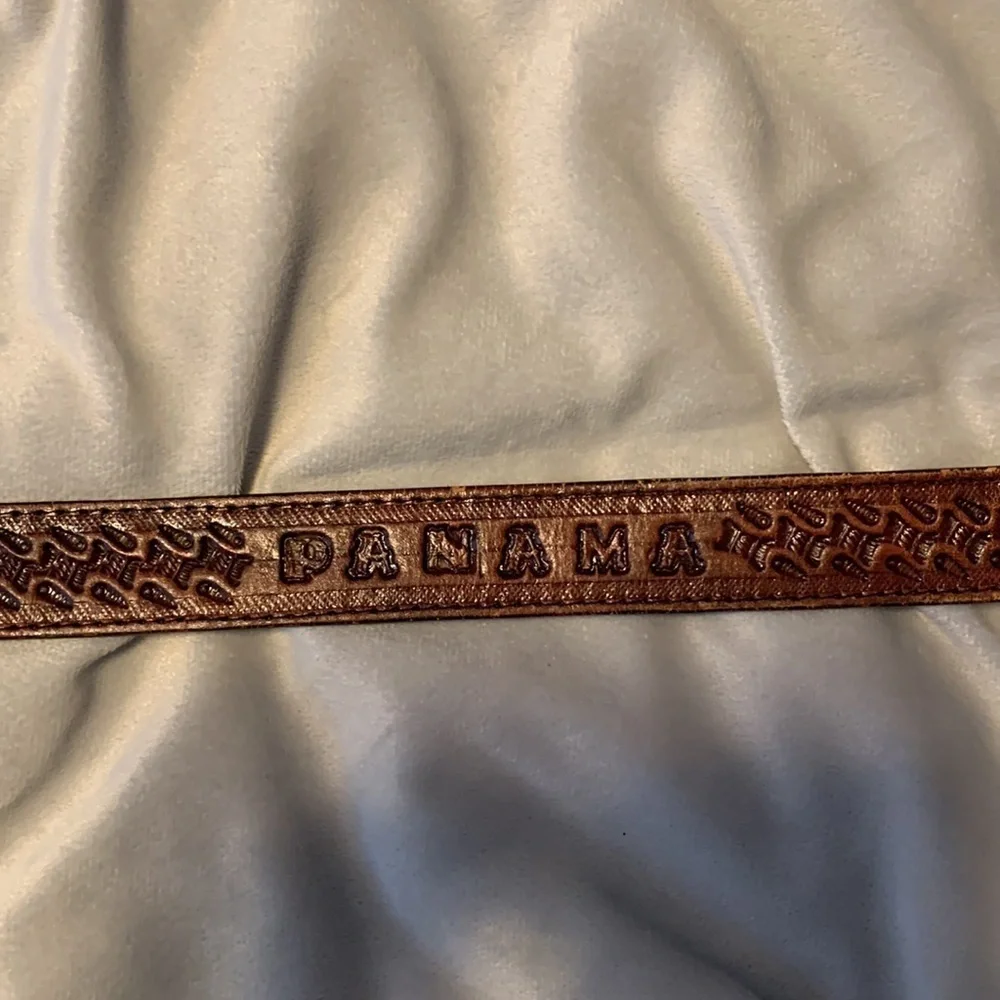Panama leather tooled brown belt size 38